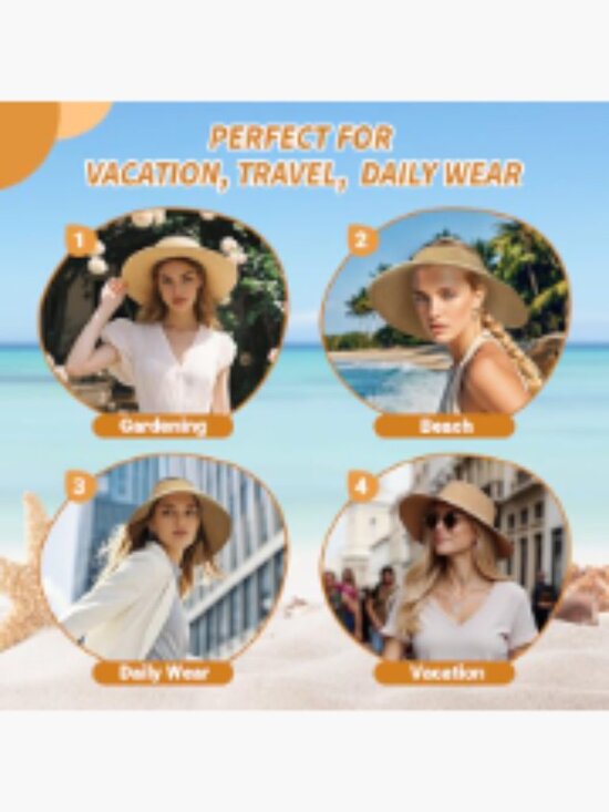 Wide Brim Straw Sun Visor Hat UPF 50+ Foldable Travel Beach Hat main image 6